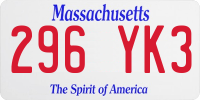 MA license plate 296YK3