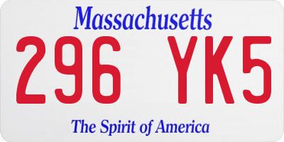 MA license plate 296YK5