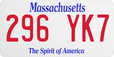 MA license plate 296YK7