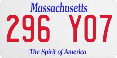 MA license plate 296YO7