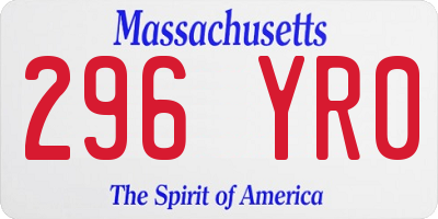 MA license plate 296YR0