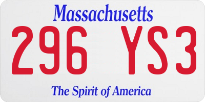 MA license plate 296YS3