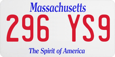 MA license plate 296YS9