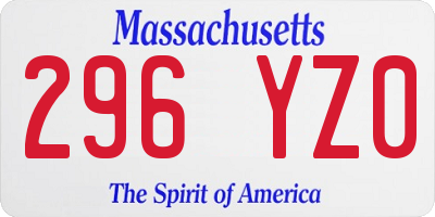 MA license plate 296YZ0