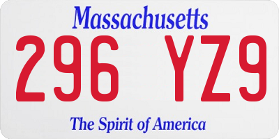 MA license plate 296YZ9