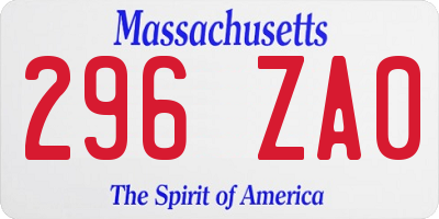 MA license plate 296ZA0