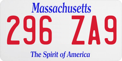MA license plate 296ZA9