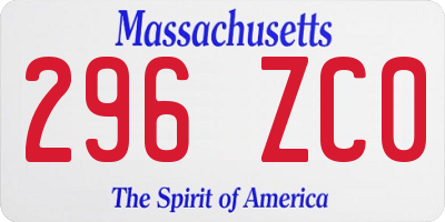 MA license plate 296ZC0