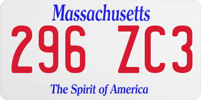 MA license plate 296ZC3