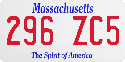 MA license plate 296ZC5