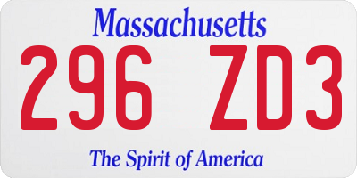 MA license plate 296ZD3