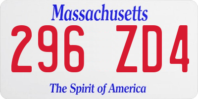 MA license plate 296ZD4