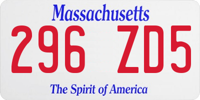 MA license plate 296ZD5