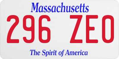MA license plate 296ZE0