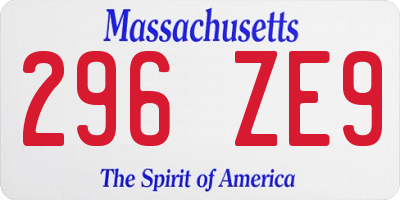 MA license plate 296ZE9