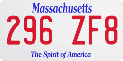 MA license plate 296ZF8