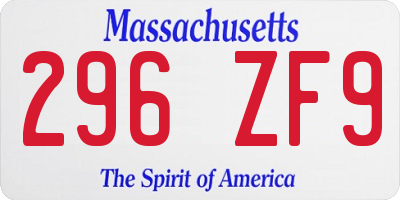 MA license plate 296ZF9