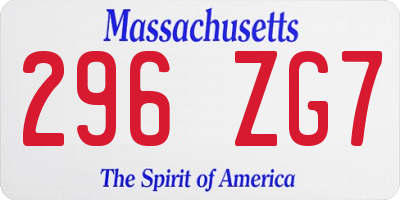 MA license plate 296ZG7