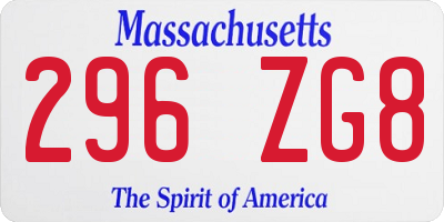 MA license plate 296ZG8