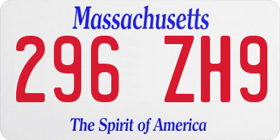 MA license plate 296ZH9