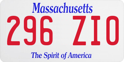 MA license plate 296ZI0