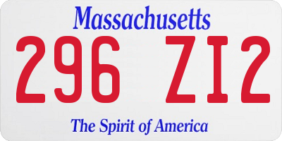MA license plate 296ZI2