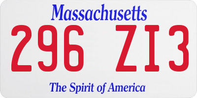 MA license plate 296ZI3