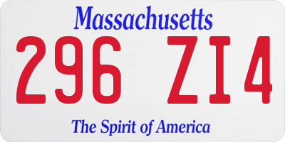 MA license plate 296ZI4