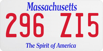 MA license plate 296ZI5