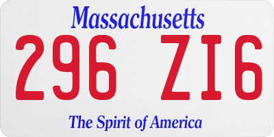 MA license plate 296ZI6