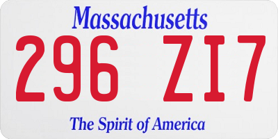 MA license plate 296ZI7