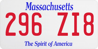 MA license plate 296ZI8