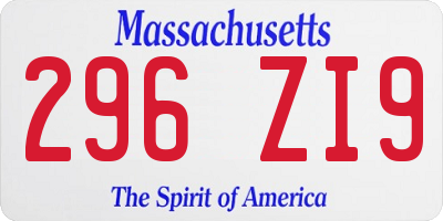 MA license plate 296ZI9