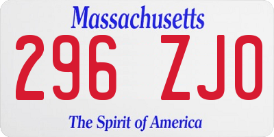 MA license plate 296ZJ0