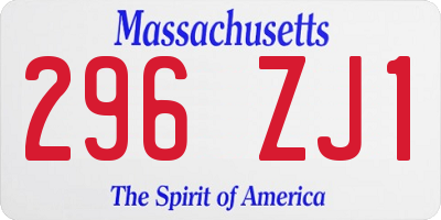 MA license plate 296ZJ1