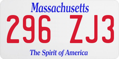 MA license plate 296ZJ3