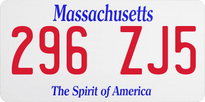 MA license plate 296ZJ5