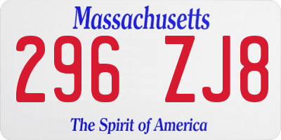 MA license plate 296ZJ8