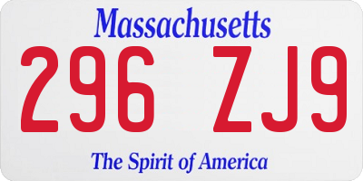 MA license plate 296ZJ9