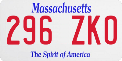 MA license plate 296ZK0