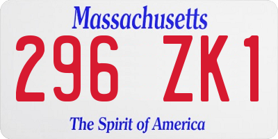 MA license plate 296ZK1