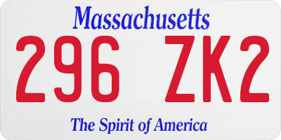 MA license plate 296ZK2