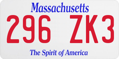 MA license plate 296ZK3