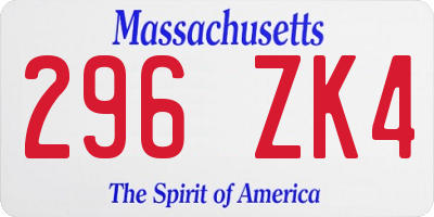 MA license plate 296ZK4