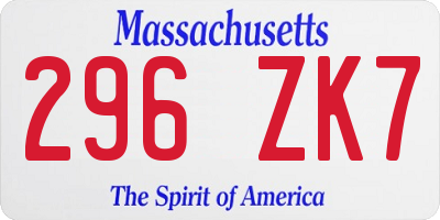 MA license plate 296ZK7