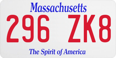 MA license plate 296ZK8