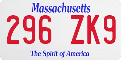 MA license plate 296ZK9