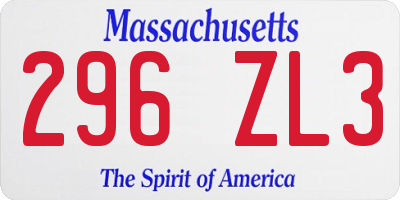 MA license plate 296ZL3