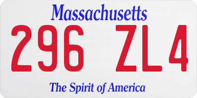 MA license plate 296ZL4