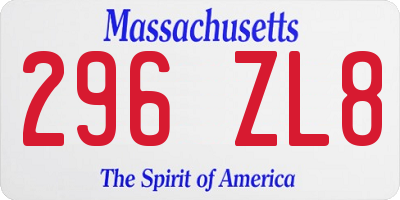 MA license plate 296ZL8